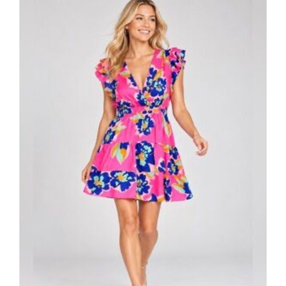 NWT Entro pink floral satin mini dress size small